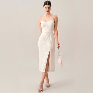 RIHOAS The Wave Textured Pearl Strap Midi Dress
